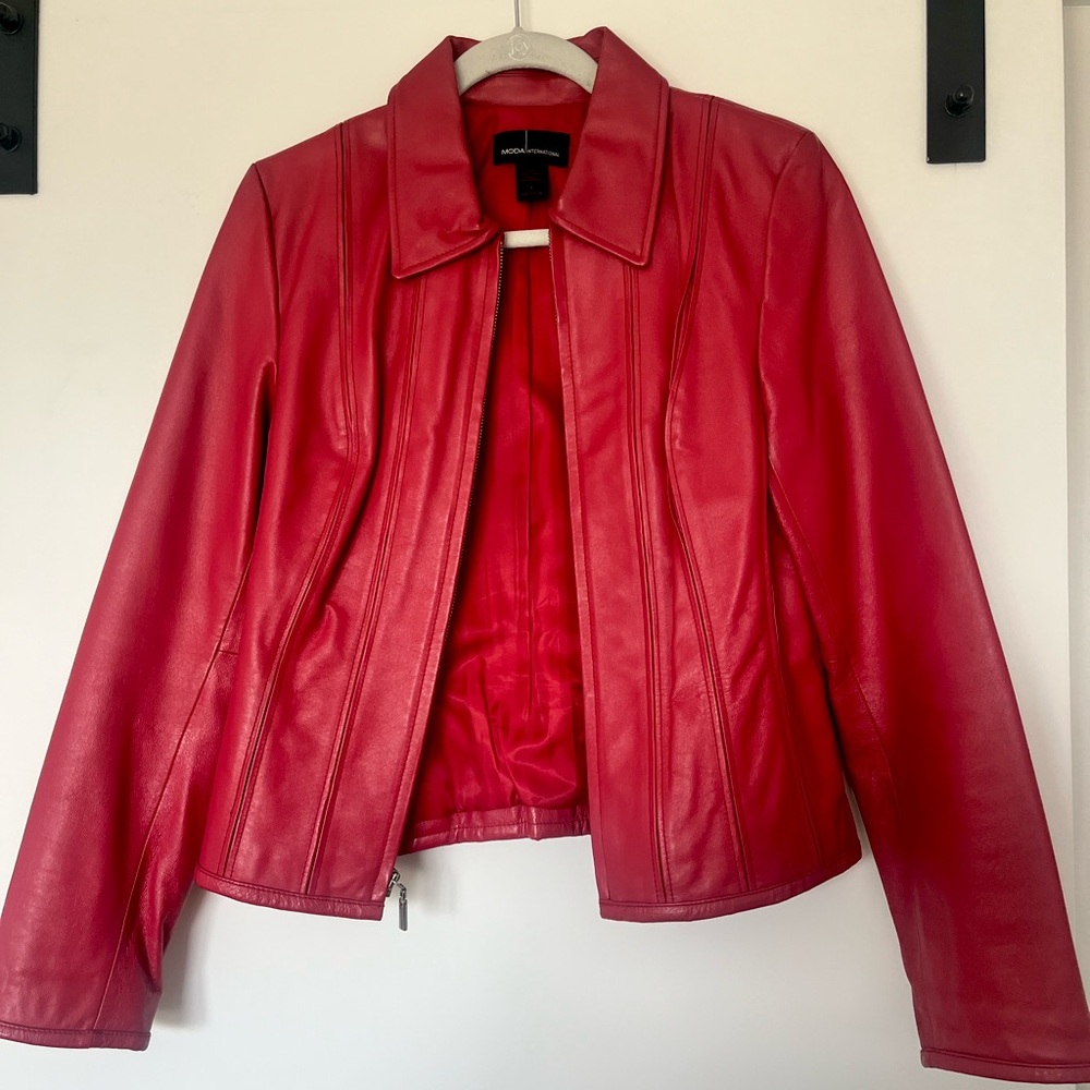 Vintage Moda International Red Fitted Leather Jacket